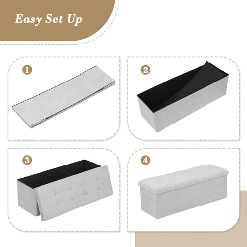 Athena Collection 43" Storage Ottoman Bench Folding Bench with 130L Hidden Storage, Large End of Bed Bench Linen Foot Rest Stool Chest with Flipping Lid for Living Room, Bedroom, Entryway, Light Gray - color: Light Gray, style: 43" Linen