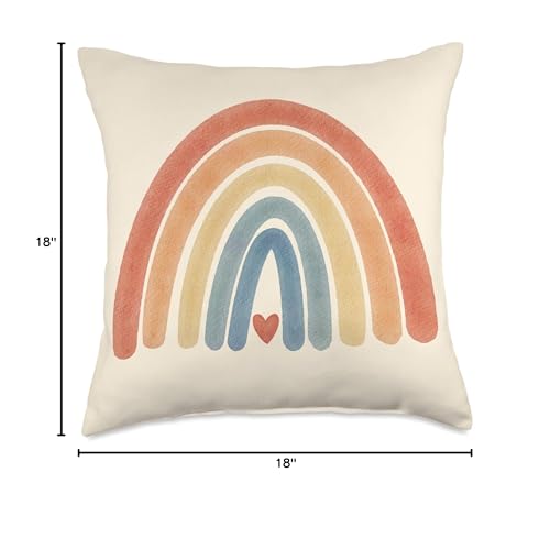 Boho Rainbow Heart Minimal Vintage Retro Stripes - Neutral Throw Pillow - size: 18x18