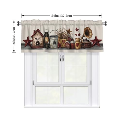 Farmhouse Valances for Windows Country Hearts and Stars Kitchen Curtains Western Texas Stars Window Valance Rustic Primitive Valance with Rod Pocket Light Filtering 54 x 18 Inch, 1 Pack - color: Country Stars