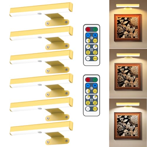 EUIOKUN Wireless Picture Light with Remote,Battery Operated Wall Sconces - size: 6Pack Gold