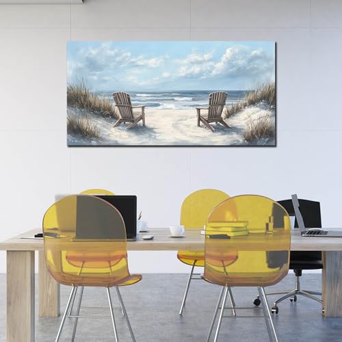 Ouzzlie Landscape Wall Art White Canvas Art for Living Room - color: Light Blue, size: 59"L x 29"W
