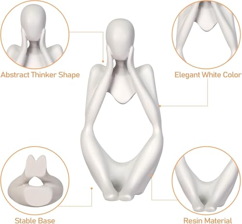 Creative Resin Thinker Minimal Abstract Art Sculpture Statue Figurines Home Office Bookshelf Desktop Decor (White, Focus, Small) - color: White, size: Focus, Small