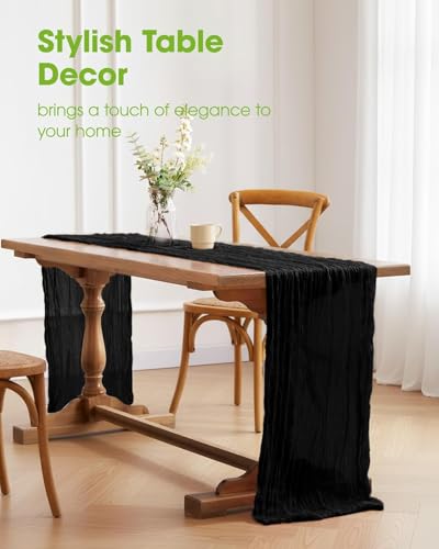 Pureegg 2 Pack Cheesecloth Table Runner 120 Inch Black - color: Black, size: 120" - 2 Packs