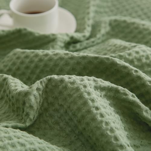 PHF 100% Cotton Waffle Throw Blanket Lightweight Breathable, Loden Green - color: Loden Green, size: Throw(50" x 60")