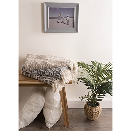 DII Rustic Farmhouse Double Diamond Woven Throw, 50x60, Stone - color: Stone, size: 50x60"