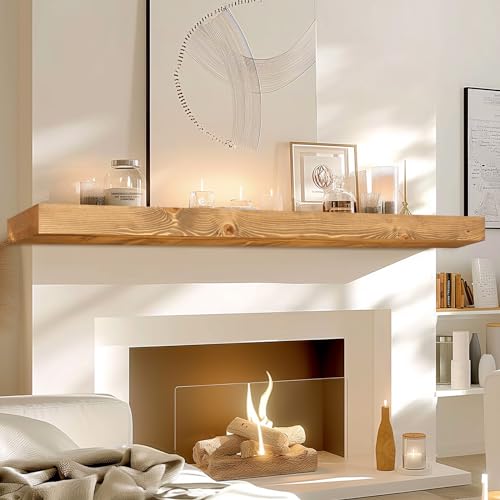 72x7x3in Solid Pine Wood Fireplace Mantel, Natural Wood - color: Natural Wood, size: 72x3x7-solid