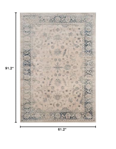 SAFAVIEH Vintage Collection Area Rug - 5'1" x 7'6", Stone & Blue, Oriental Distressed Viscose Design, Ideal for High Traffic Areas in Living Room, Bedroom (VTG120-7440) - color: Stone/Blue, size: 5'1" x 7'6" (Rectangular)
