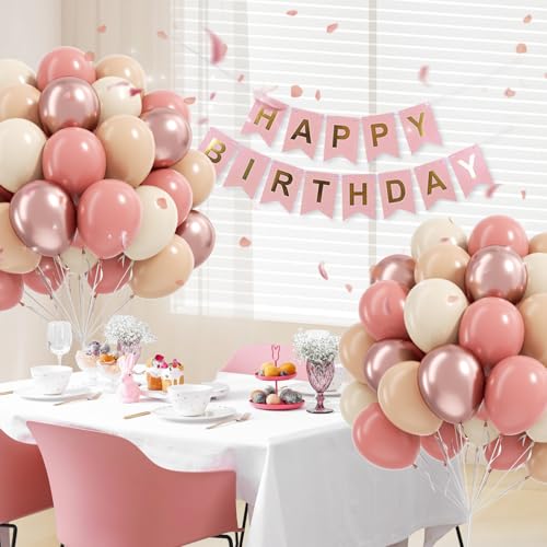 12inch Dusty Pink Balloons with Nude Ivory White Rose Gold Balloons - color: Dusty Pink