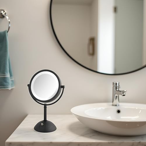 JERDON Tabletop Makeup Mirror with Lights - 1X/8X Magnification - Black 8.5" Vanity Mirror - Model HL8808BKL - color: Black