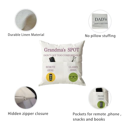 ONFAON Grandma Gifts, Grandma's Spot Throw Pillow Covers 18x18 Inch,Birthday Christmas Thanksgiving Day Gifts for Grandma Mom,2-Pocket - color: Grandma 2-pocket