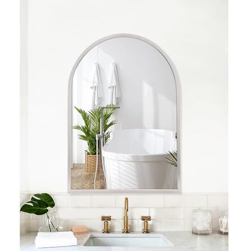 Arched Bathroom Mirror, 20"x16" Arch Metal Framed Mirror for Wall, Decor Vanity Mirrors for Living Room Bedroom Entryway Silver - color: Silver, size: 20"L x 16"W