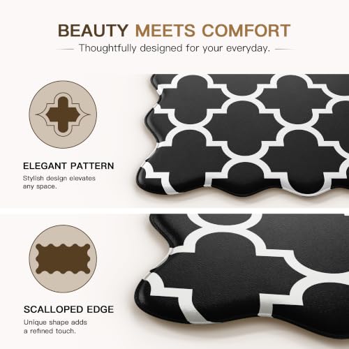 Arenarug Scalloped Kitchen Mats for Floor 2PCS, Black Anti Fatigue Rugs - color: Noir Black, size: 17.3"x30"+17.3"x47"