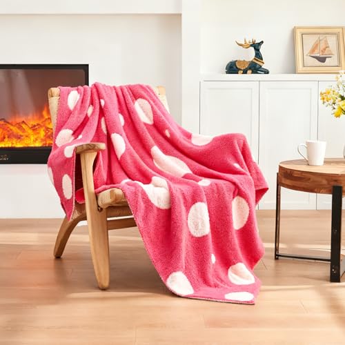 CozeCube Reversible Knit Throw Blanket, Hot Pink White Polka Dot, 50"x60" - color: D-hot Pink and White, size: 50"x60"