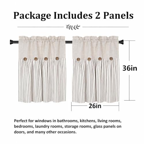 DOSLY IDÉES Farmhouse Linen and Cotton Curtain, Brown Striped,26" W x 36" L - color: Linen & Brown Striped, size: 26"W x 36"L (Pack of 2)