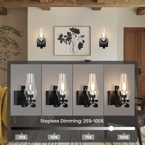 Battery Operated Wall Sconces, Rustic Wall Lights Set of 2, Non-Hardwired Antique Kerosene Wall Lamps, Vintage Bedside Wall Sconces with Remote Control for Living Room, Bedroom, Hallway etc - color: Black