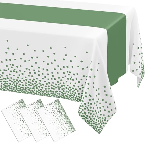 Smiry Disposable Rectangle Plastic 54 x 108 Inch Table Cloth 3 Pack - color: White and Sage Green
