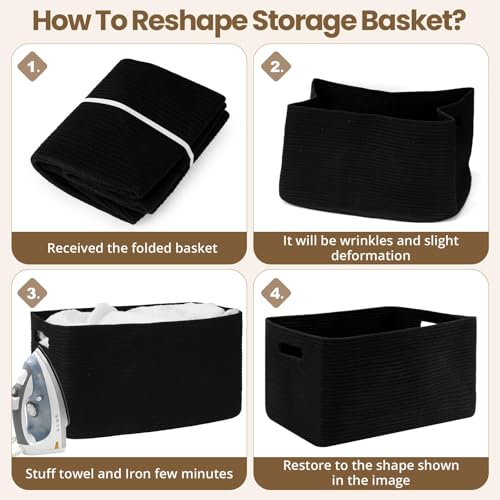 Optish 95L Large Woven Blanket Basket, Storage Basket with Handles, Black - color: Black, size: 24" x 17" x 13.5"(95L)