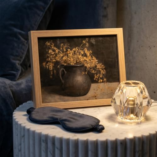 DGBQMK Vintage Wall Art Moody Dark Academia Decor Rustic Floral Oil Painting Print Still Life Golden Flowers Framed Wall Decor for Living Room Bedroom, Solid Wood Frame 8x10 inch - color: gold, size: 10"Lx8"W