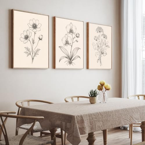 Framed Green Floral Wall Art for Bedroom, 3 Piece Neutral Minimalist Canvas Paintings Artwork for Modern Farmhouse, Botanical Wall Art Decor for Living Room Bedroom Bathroom Kitchen Office 16"x24" - color: 03-framed, size: 16" L x 24"W