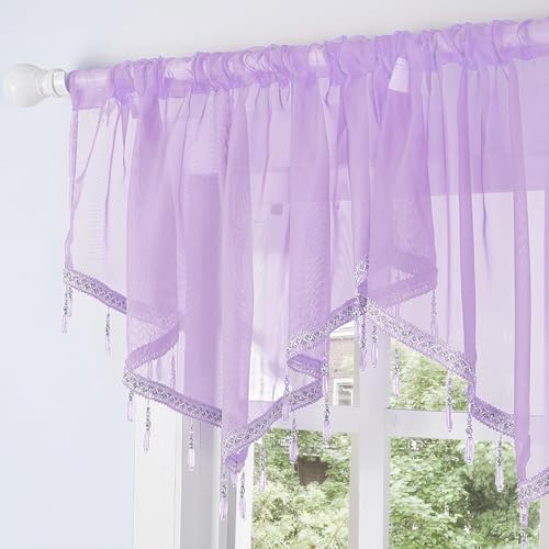 Molaxhome Swag Curtain Scalloped Curtain Valance Drape Sheer Lace Panel 1pc - color: Purple