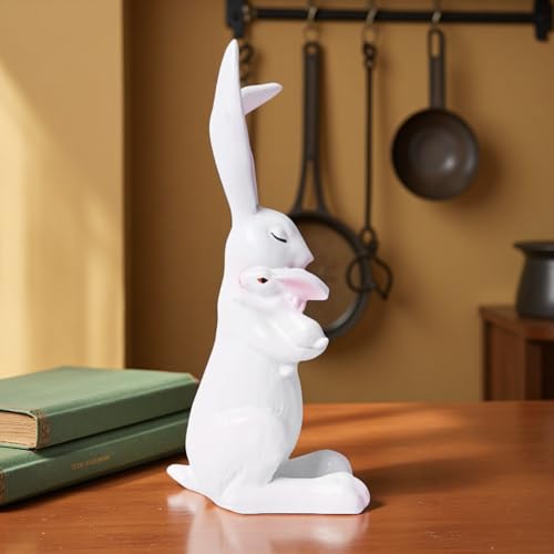 YANGMEI White Resin Easter Rabbit Statue, Snuggling Bunnies with Carrot Easter Figurine, Spring Holiday Tabletop Home Garden Decoratio - color: B