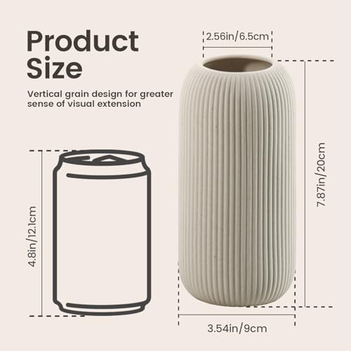 Bohemian Beige Ceramic Vase - for Pampas Grass, Mantel, Bookshelf, Entryway and Living Room Decor (Beige, 8in-Pill) - color: Beige, size: 8in-Pill