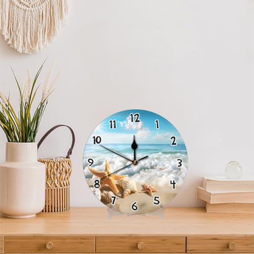 Ocean Sea Beach Starfish Seashell Wall Clock Battery Operated 10 in Round Wall Clocks Slilent Non Ticking Quartz Analog Clock for Bedroom Kids Living Room Classroom Decor - color: Ocean Sea Beach Starfish Seashell