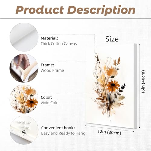 Botanical Wall Art Set of 3 Floral Wall Decor Prints Vintage Canvas Wall Art Wildflower Watercolor Pictures Farmhouse Artwork Floral Modern Painting for Bathroom Bedroom 12x16 Inch Framed - color: Colorful Flower Prints, size: 12x16 Inch Wrapped Canvas