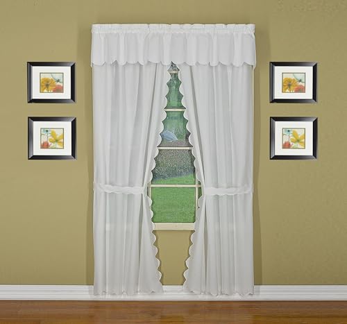Today's Curtain CA2003K Orleans 54" Panel Pair with Tiebacks Tambour Scallop Edge Curtain, White, 60" W x 54" L/TB - color: White, size: 60"W x 54"L (Pack of 1)