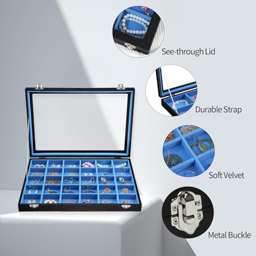 Stratalife 30 Grid Earring Organizer, Jewelry Holder Organizer with Lid - color: Blue-Black, size: 30 Grid