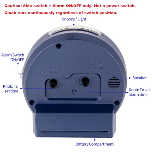 Tinload 4.3" No Ticking Analog Alarm Clock,Silent Readable for Seniors,Easy to Set,Gradual Rise Alarm,Big Numbers,On/Off Switch on Side,Gentle Wake,Snooze,Lighted on Demand,Battery Operated,Blue - color: Blue