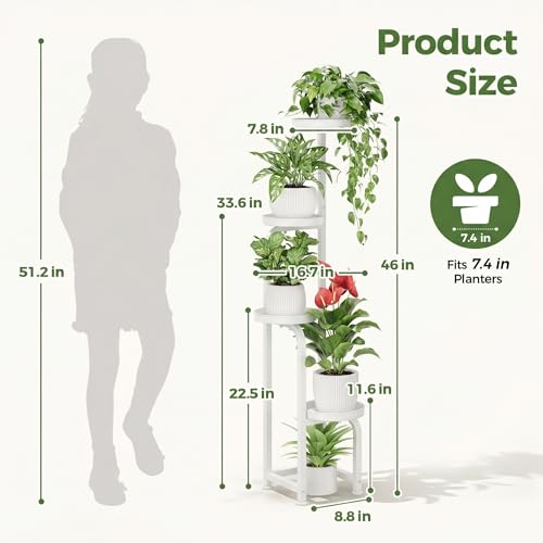 Bamworld Corner Plant Stand Indoor Outdoor Tall Metal Flower Pot Stands - color: Matte White, style: Spiral 4Tier