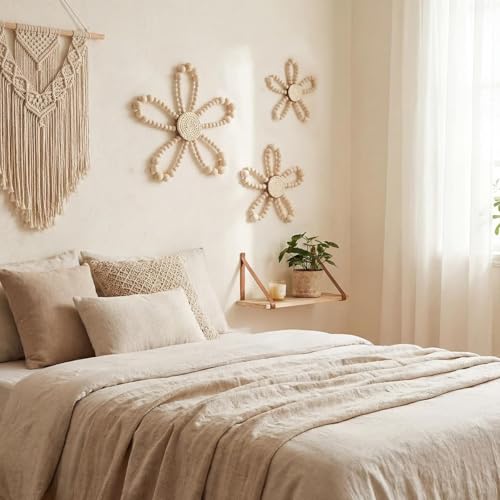 AceOrbit 3 Pcs Boho Daisy Flower Wall Decor, 4.72'', 5.91'', 7.87'' - size: 7.87'', 5.91'', 4.72'', style: Wildflower