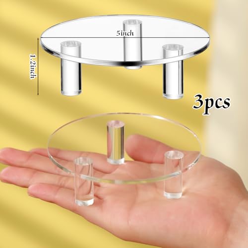 3 Pcs Round Acrylic Risers Clear Small Display Stands, 5" - size: 5”