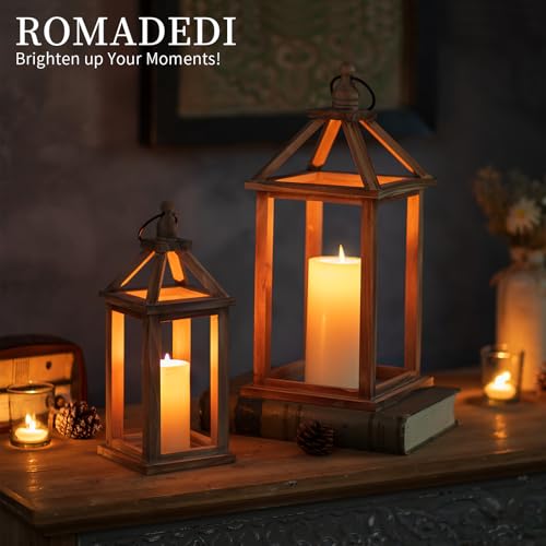 Romadedi Wood Candle Lantern Decorative, Brown, Rustic Decor Set of 2