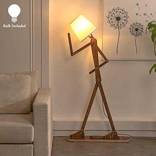 Unique Tall Reading Wood Floor Lamp, LED Bulb Included, Teak - color: Teak