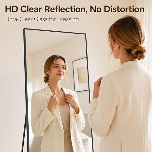 Antok Full Length Mirror, 76"x34" Floor Mirror with Stand, Black, Rect - color: Black (Rect), size: 76"L x 34"W