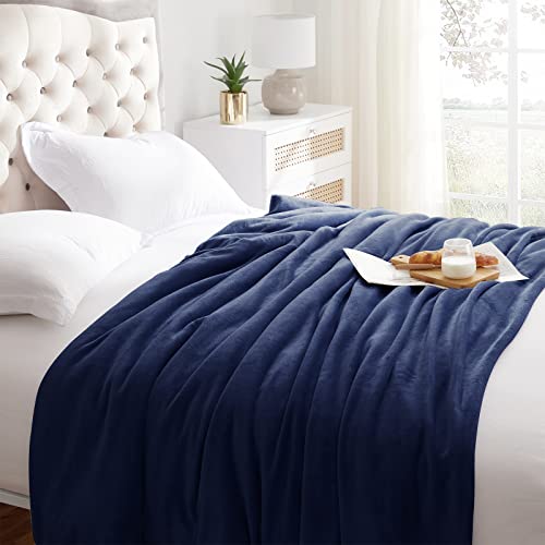 KMUSET Fleece Blanket Navy Queen Size Lightweight Cozy Plush Microfiber Solid Bed Blanket Factory Shop - color: Navy, size: Queen(90"x90")