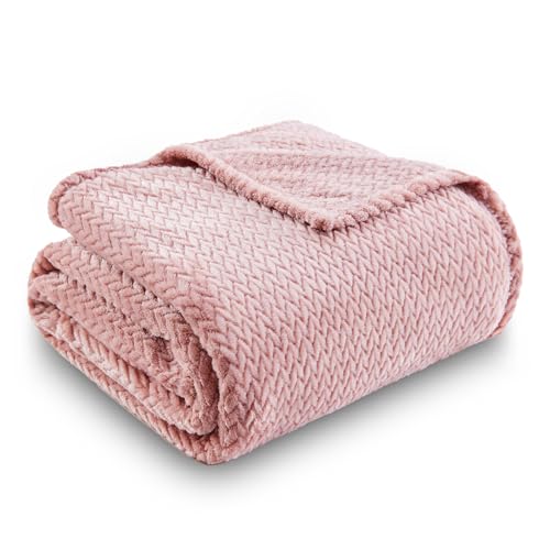 NEWCOSPLAY Fleece Leaves Pattern Throw Blanket, Dusty Pink, 50"x60" - color: Dusty Pink, size: Throw(50"x60")
