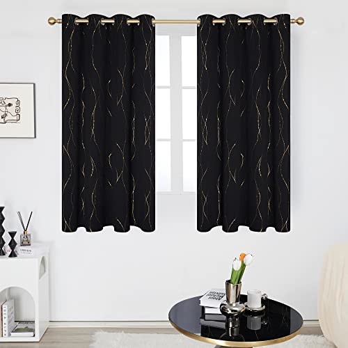 Deconovo Black Out Curtains 63 Inch Long, Curtains for Living Room Bedroom - color: Black/Dots and Line, size: 52"W x 63"L (Pack of 2)