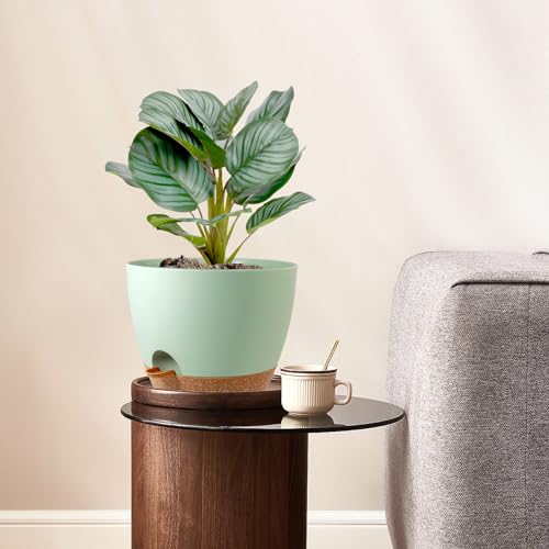 WSMKSZ 10 inch Self Watering Pots, 2 Pack Plastic Planters with Mesh Drainage Holes for Garden Plants and Flower, Plants Pots with Deep Reservoir for Indoor Outdoor Plants, Green with Brown - color: Green With Brown, size: 10inch 2pcs