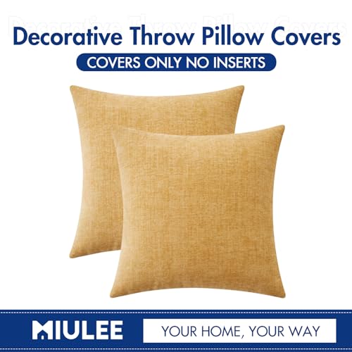 MIULEE Soft Chenille Throw Pillow Covers Gold 16x16 Inch Pack of 2 - color: Gold, size: 16" x 16" (Pack of 2)