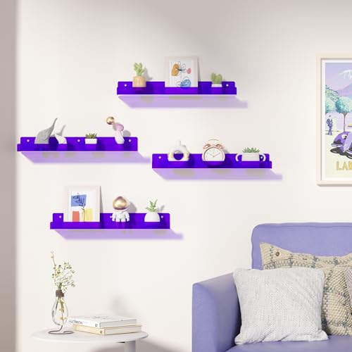 upsimples 4 Pcs 15" Acrylic Shelves for Wall Decor and Display, Purple - color: Purple