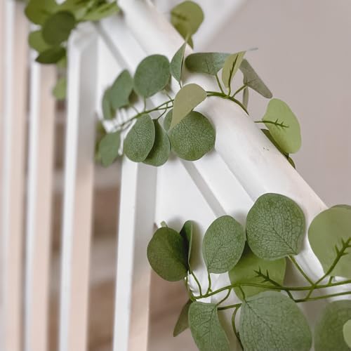 CQURE 8Pcs Eucalyptus Garland,Artificial Eucalyptus Leaves Table Greenery Garland Wreath Spring Vines for Wedding Party Table Bedroom Wall Room Decor