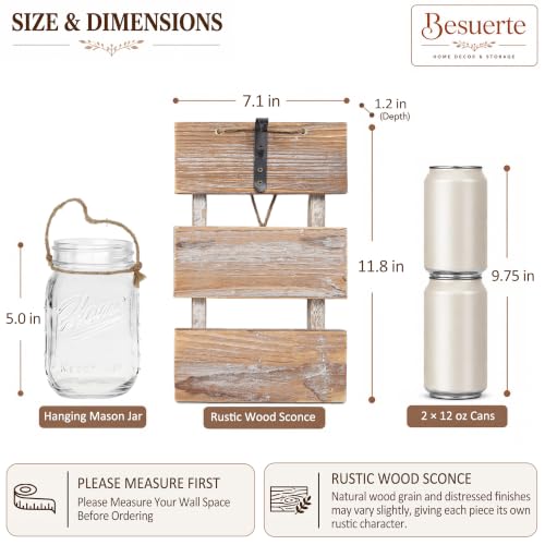 Rustic Mason Jar Sconces Wall Decor, Brown, Set of 2 - color: 11.8"H Brown + Hydrangea