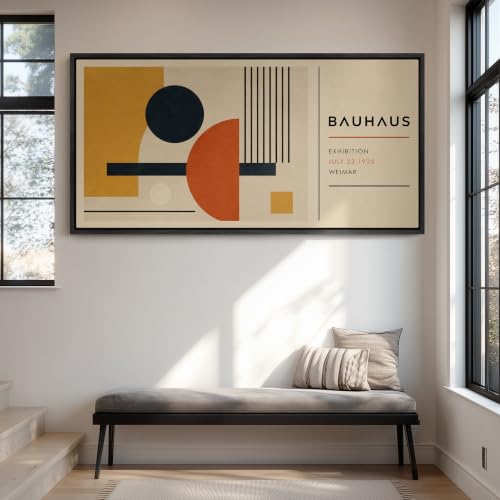 wall26 Extra Large Framed Wall Art Canvas Print - Retro Bauhaus Geometric Mid Century - Contemporary Artwork for Living Room Bedroom Office - 60"x30" Black - color: A07-2607-ANG13, size: 60"L x 30"W, style: Black Frame