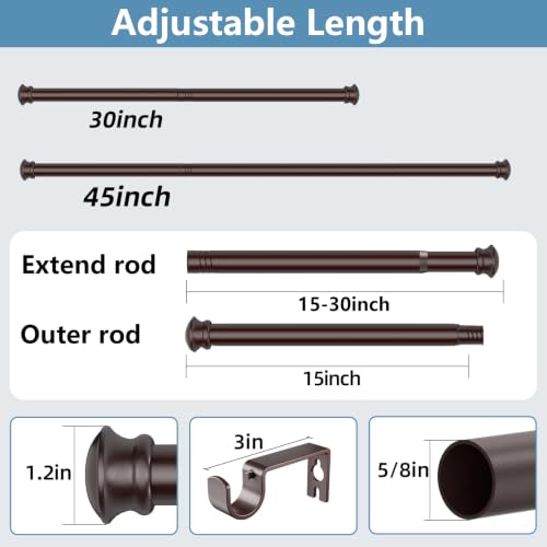 CorkLatta 5/8" Bronze Curtain Rods for Windows 30 to 45 Inches - color: Bronze, size: 30-45"