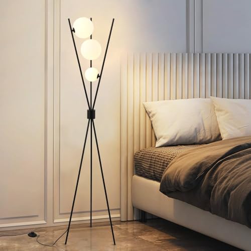 LOVEDIMA Standing Lamp for Living Room,Bedside Floor Lamp Tall Modern Corner Lamp Reading for Bedroom,Office (G9 Bulb, White Lampshade Included),Black