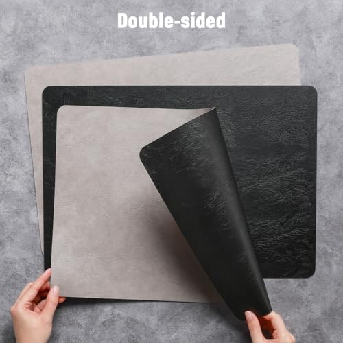 Vinyl Placemats Set of 6, Dual Sided Place Mats with Drink Coasters - color: Black/Light Gray Two-tone, size: Set of 6