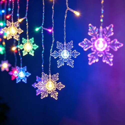 String Lights LED Curtain Light, 96 LED Fairy 3.5M Snowflake Waterproof Christmas Lights with Control Plug in Lights for Outside Indoor Bedroom Party Fence Patio - Colorful - color: Warm White